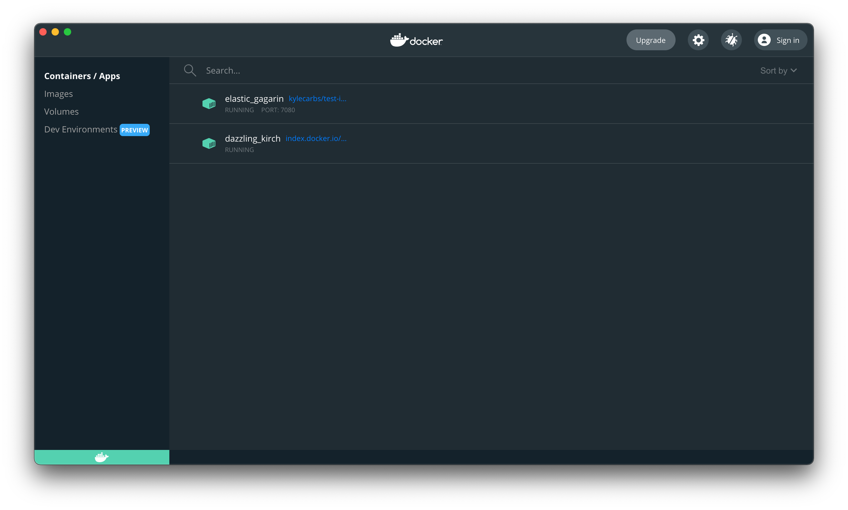 Docker Desktop view